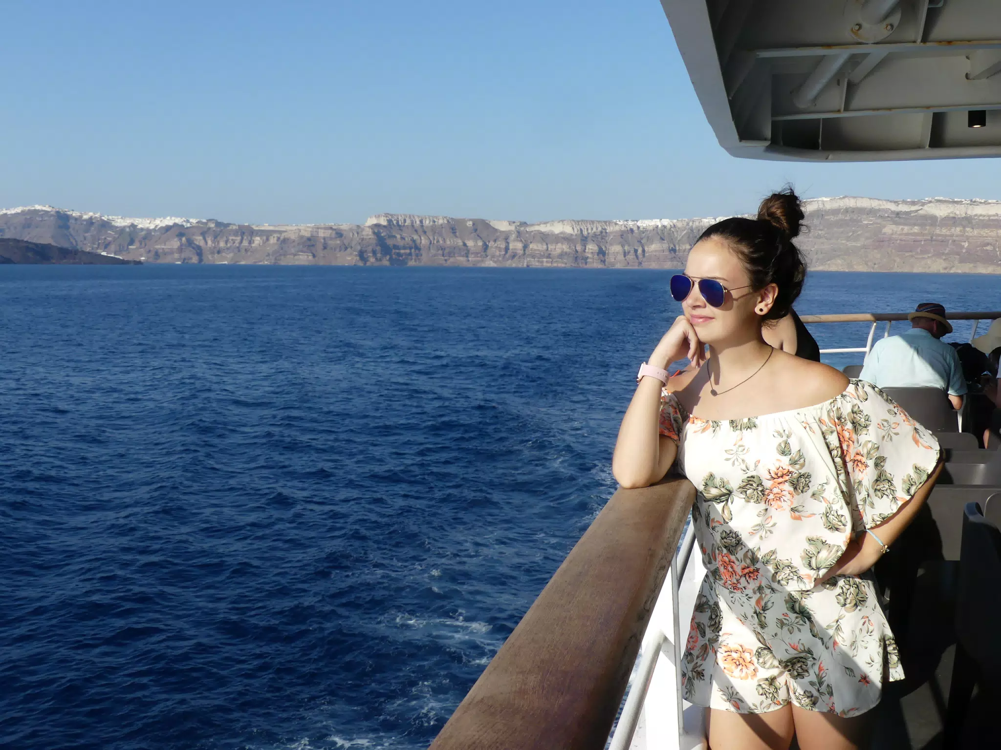 Emily on the Ferry from Santorini