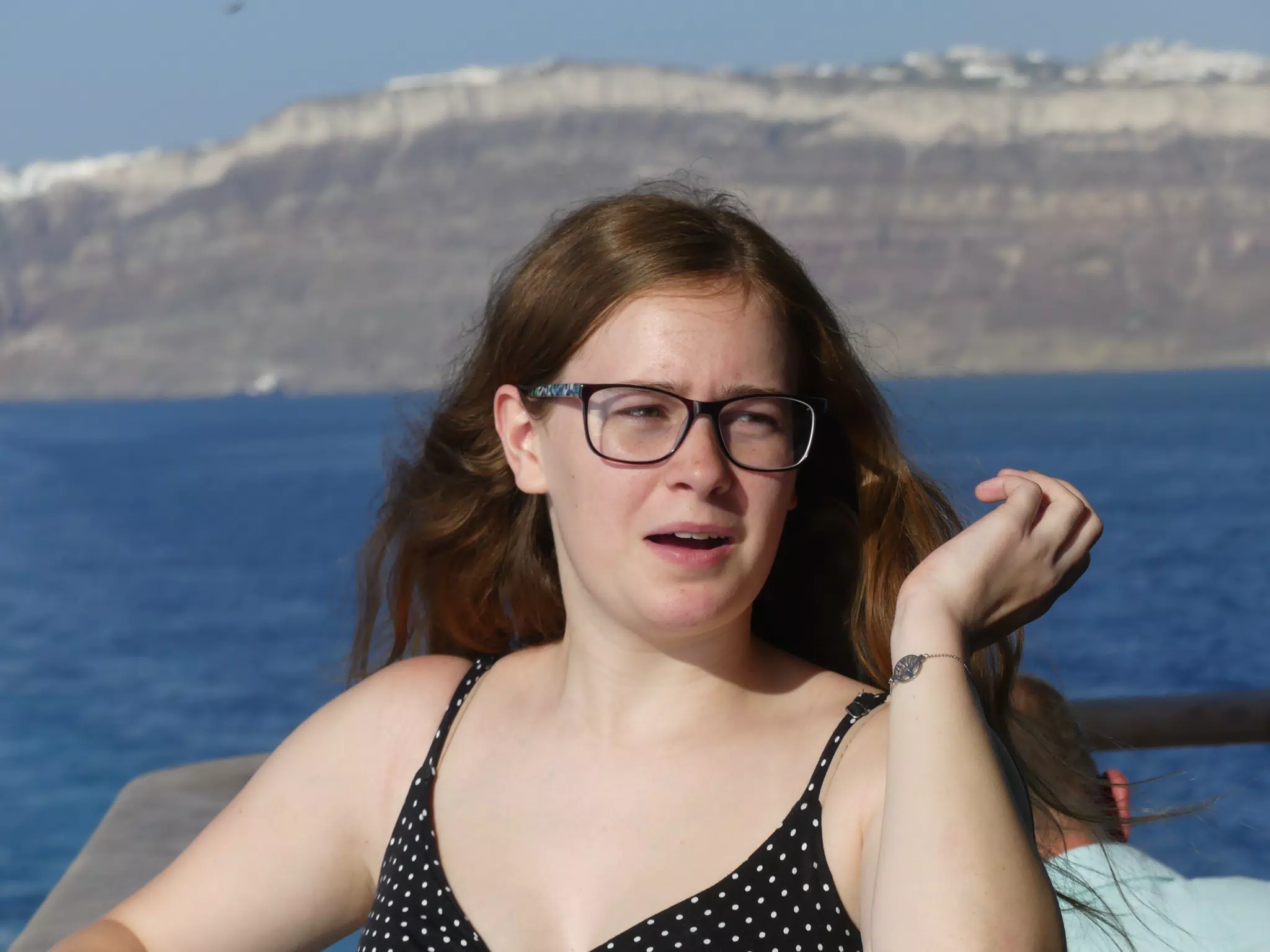 Madeline on the Ferry from Santorini