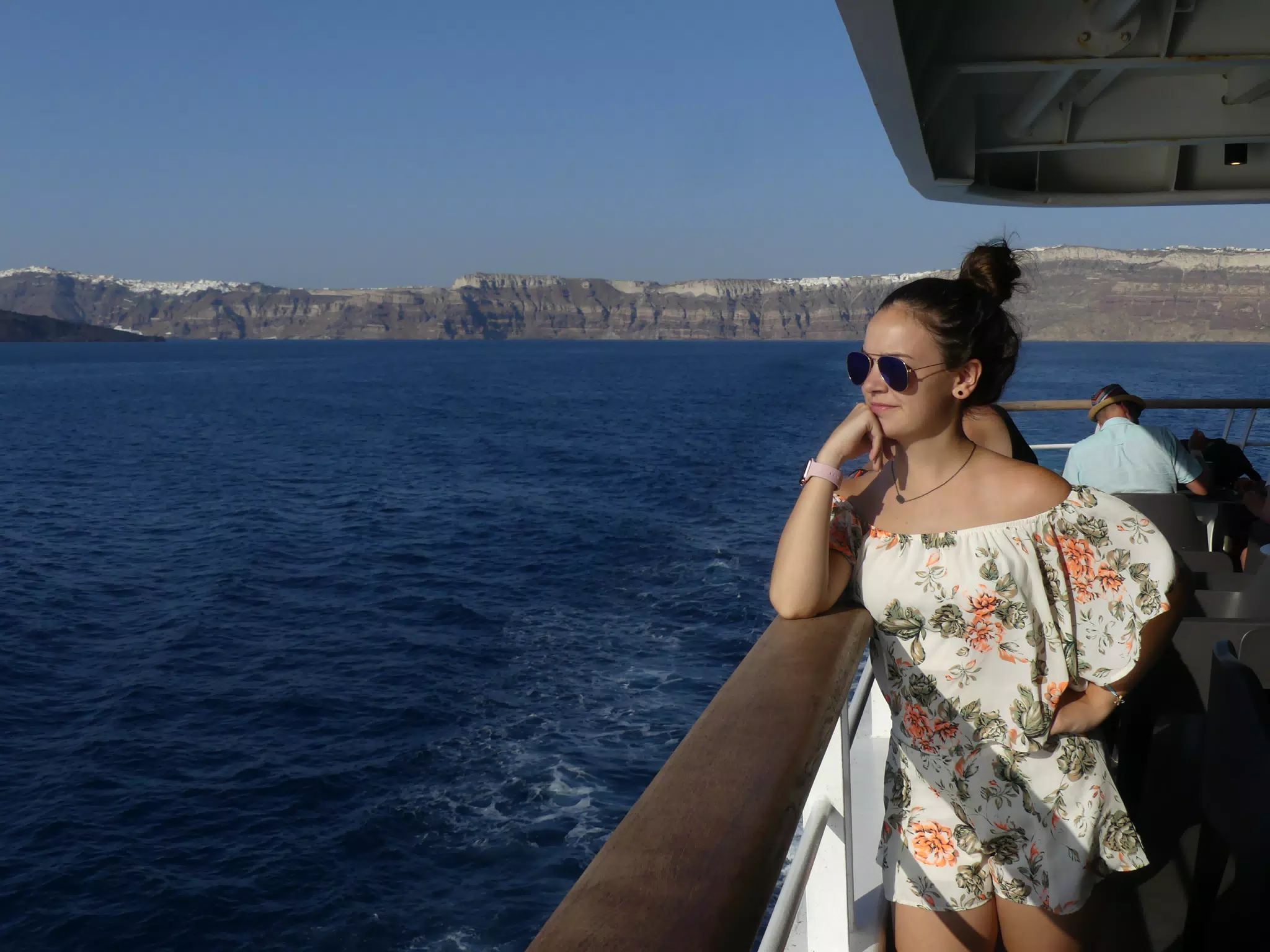 Emily on the Ferry from Santorini