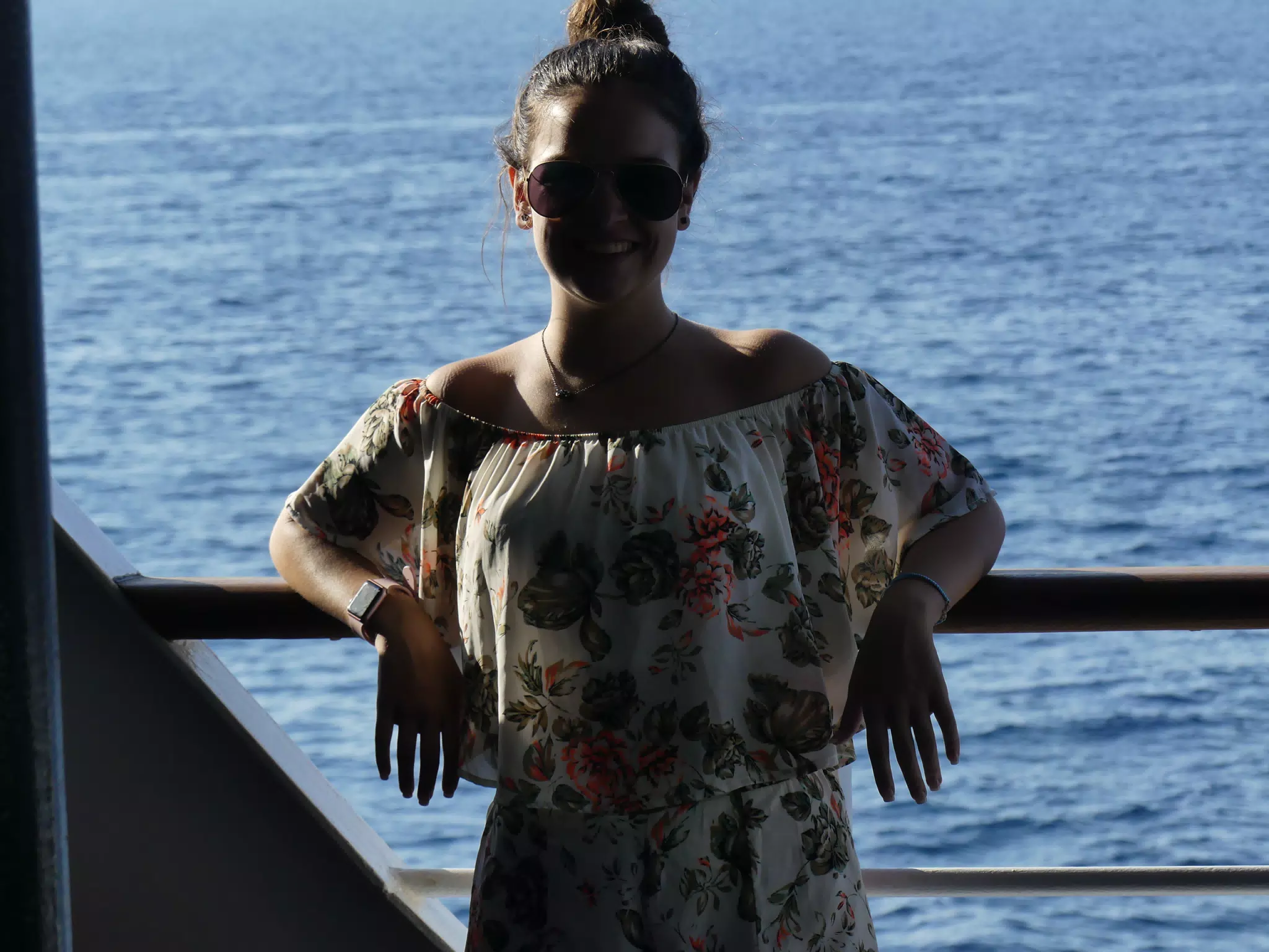 Emily on the Ferry from Santorini
