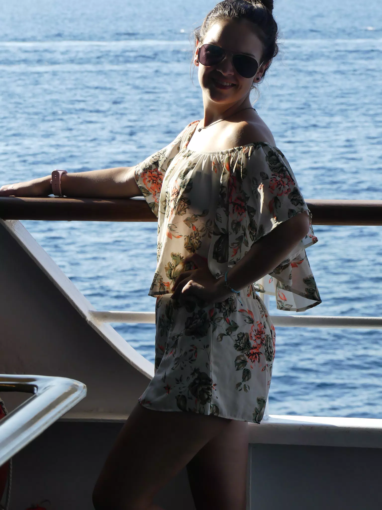 Emily on the Ferry from Santorini