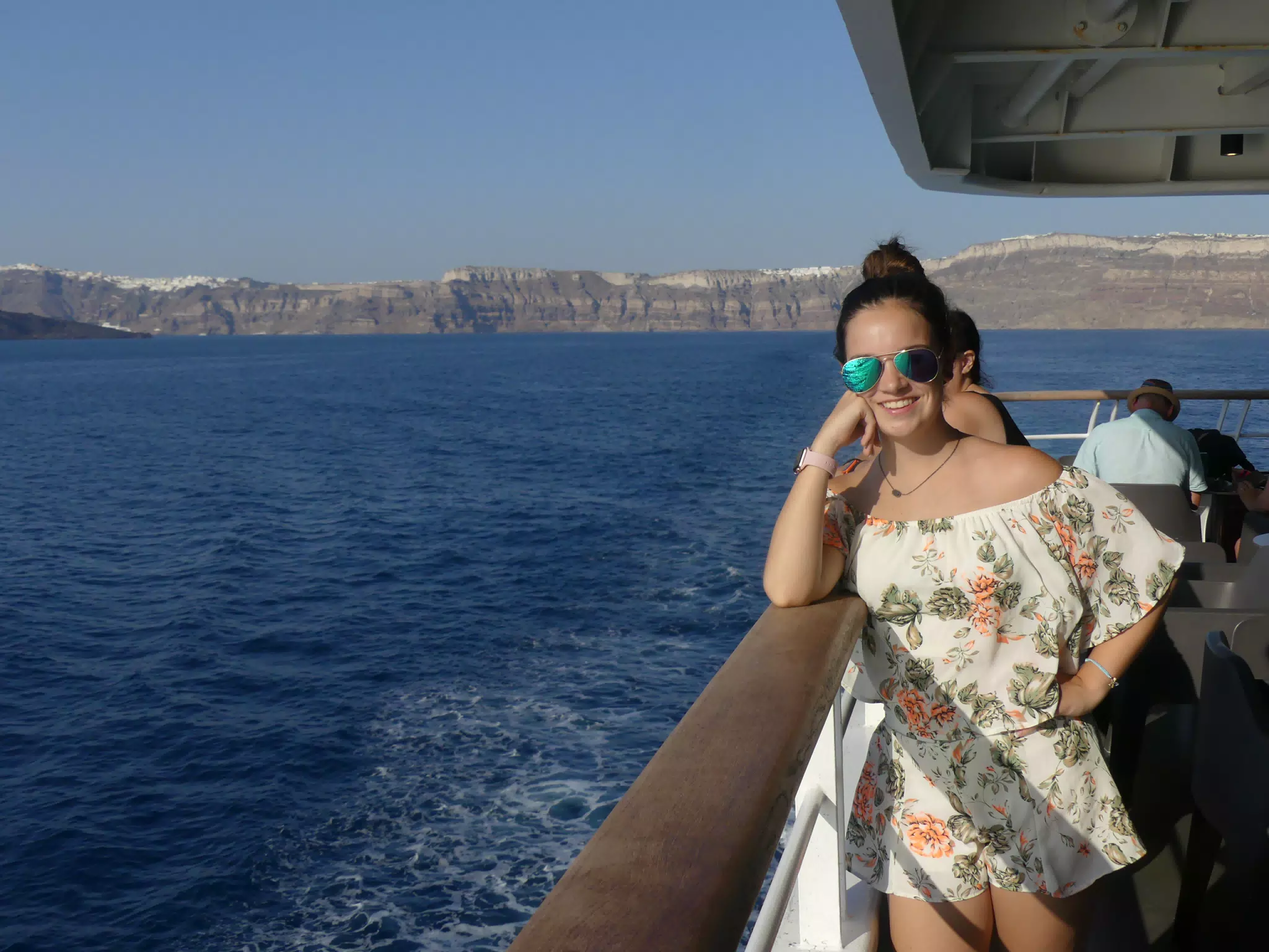 Emily on the Ferry from Santorini