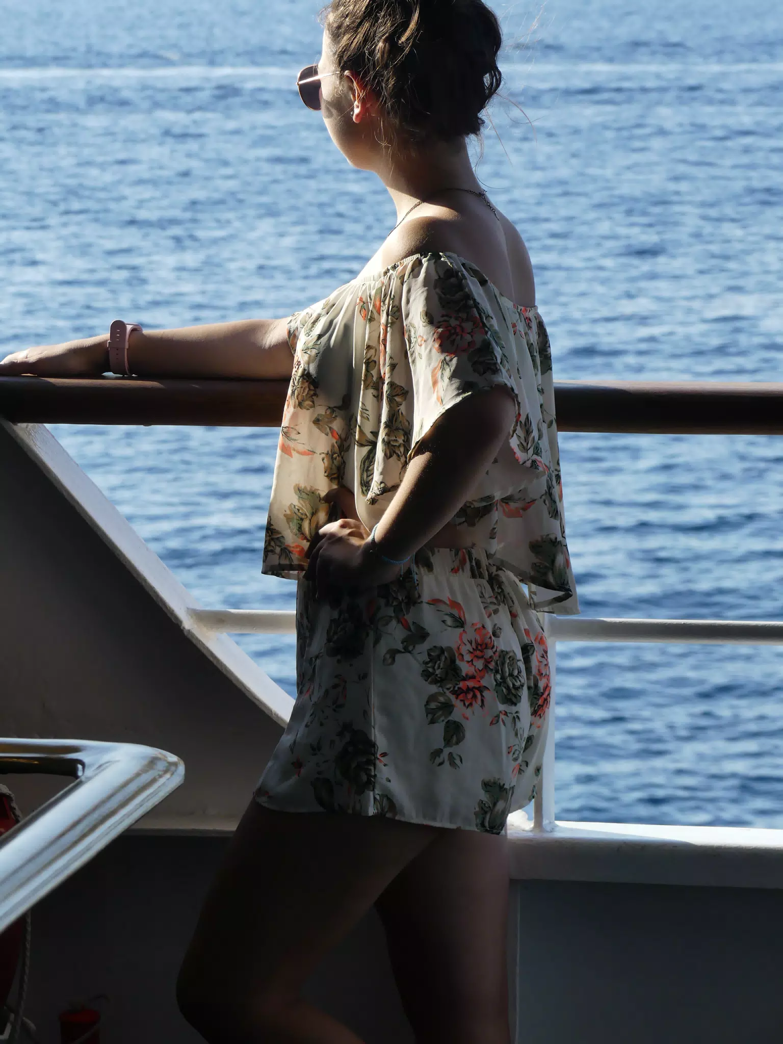 Emily on the Ferry from Santorini