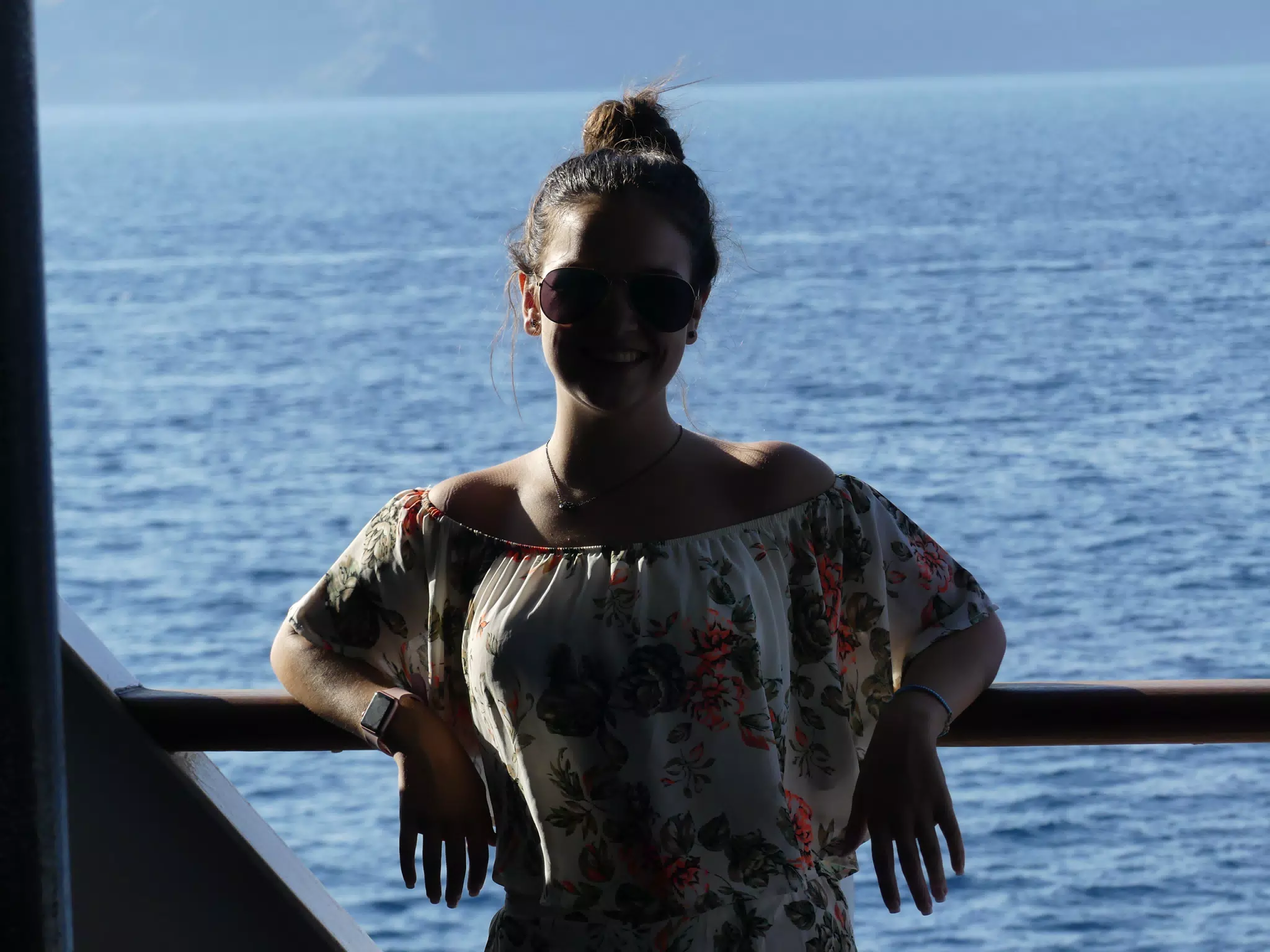 Emily on the Ferry from Santorini
