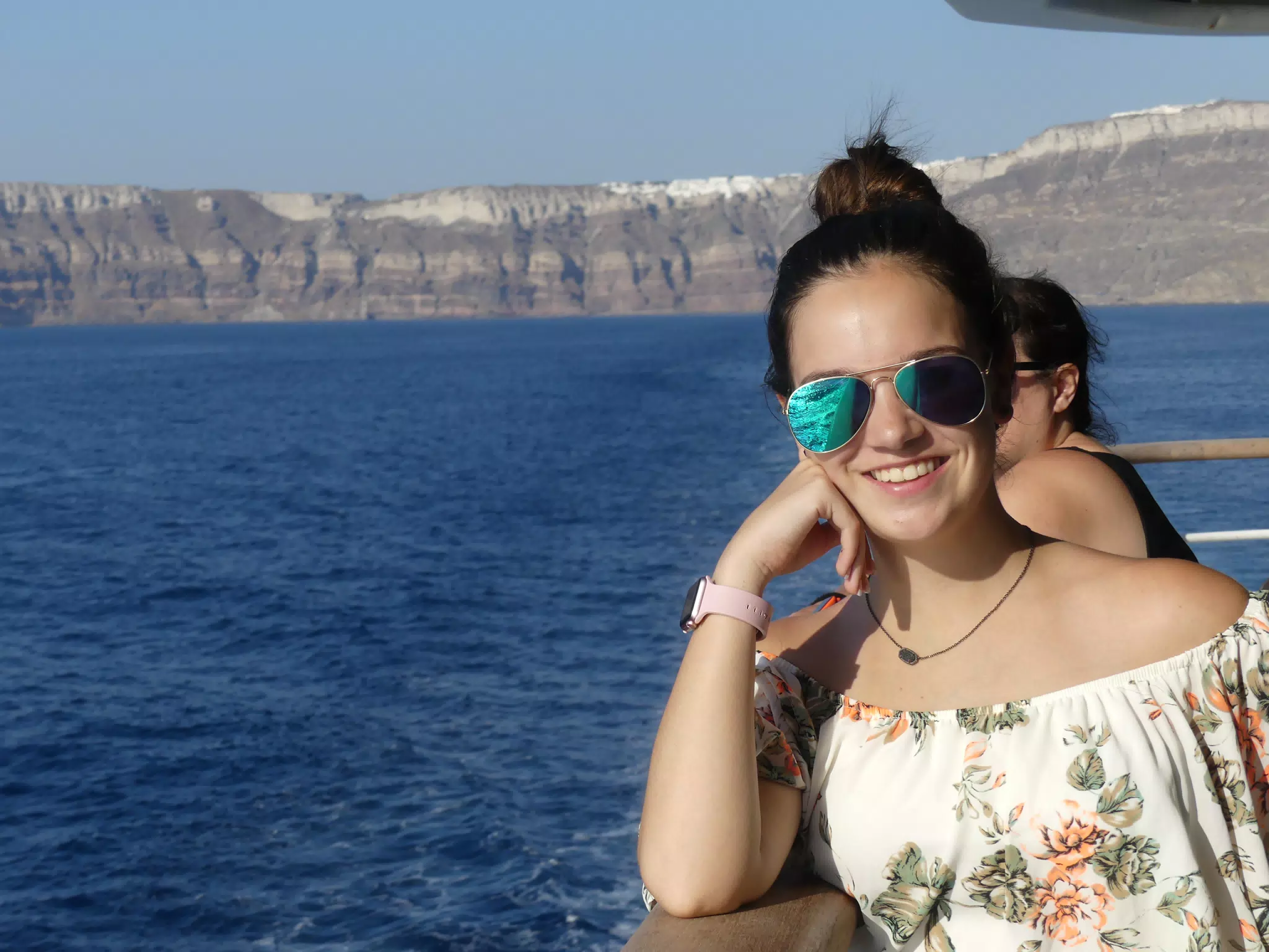 Emily on the Ferry from Santorini