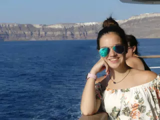 Emily on the Ferry from Santorini