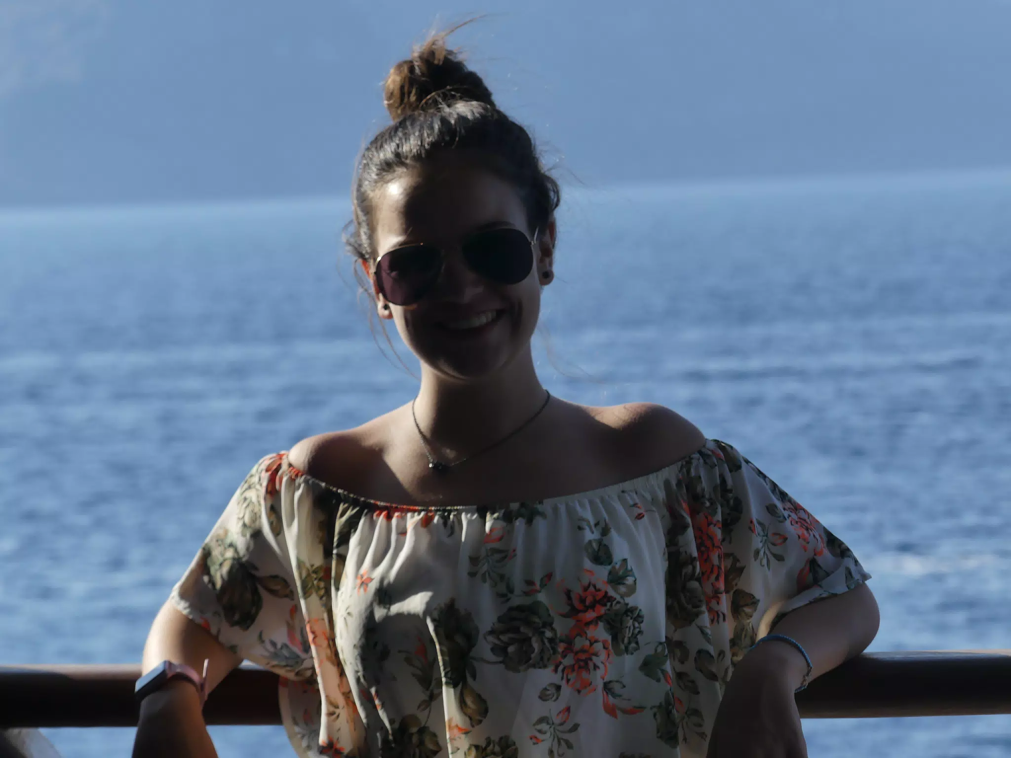 Emily on the Ferry from Santorini