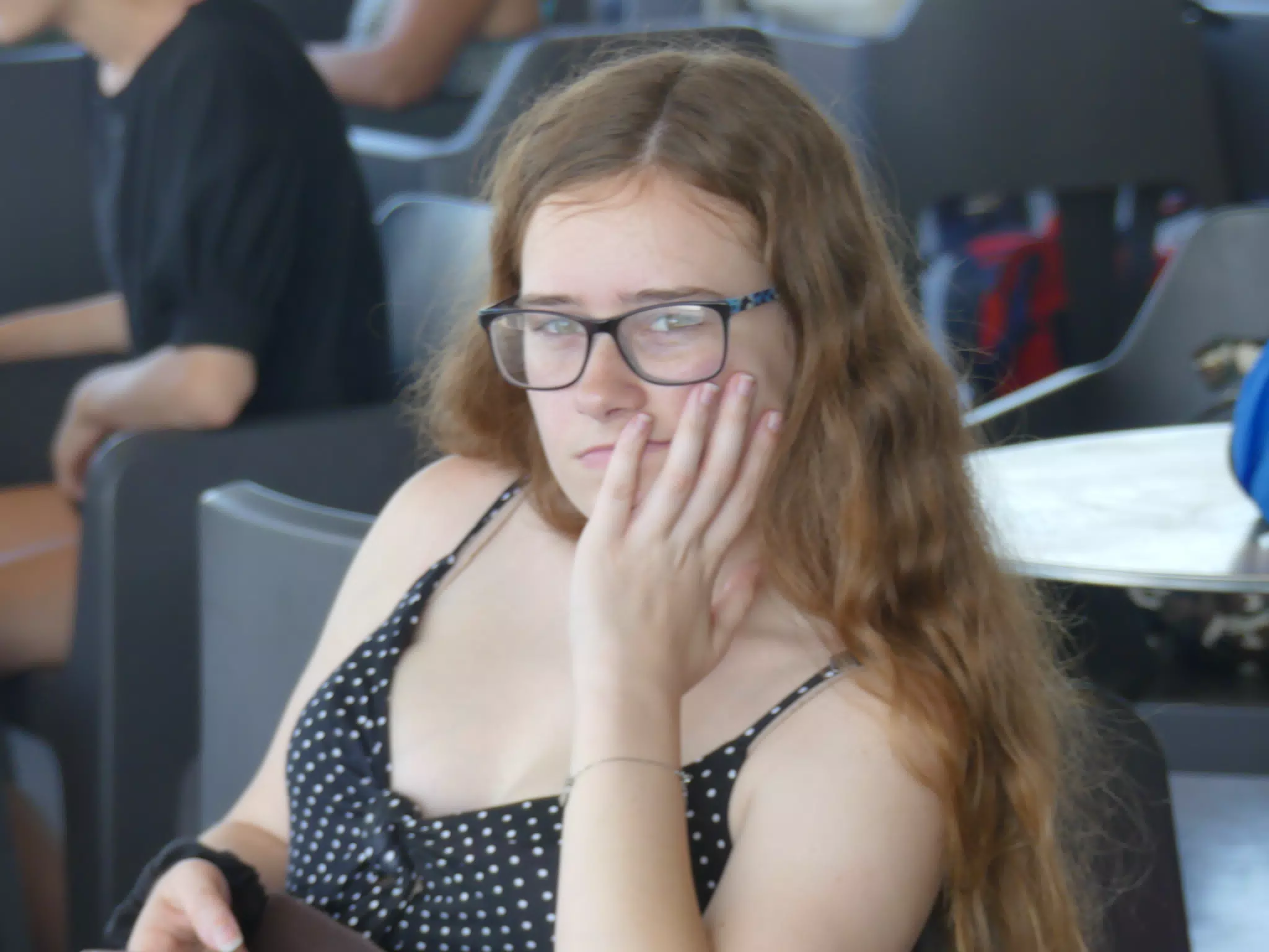 Madeline on the Ferry from Santorini