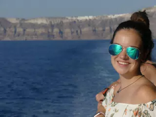 Emily on the Ferry from Santorini