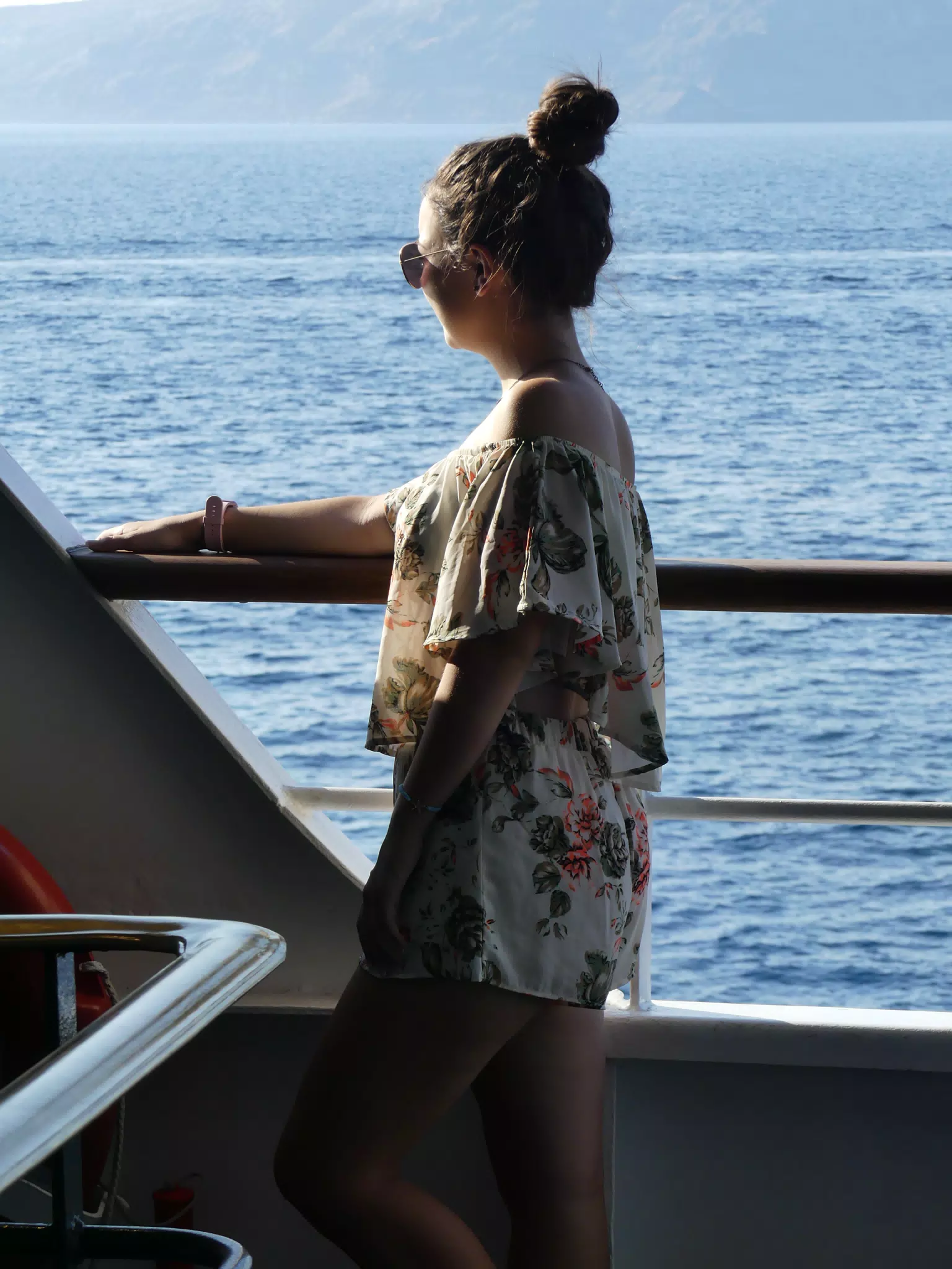Emily on the Ferry from Santorini