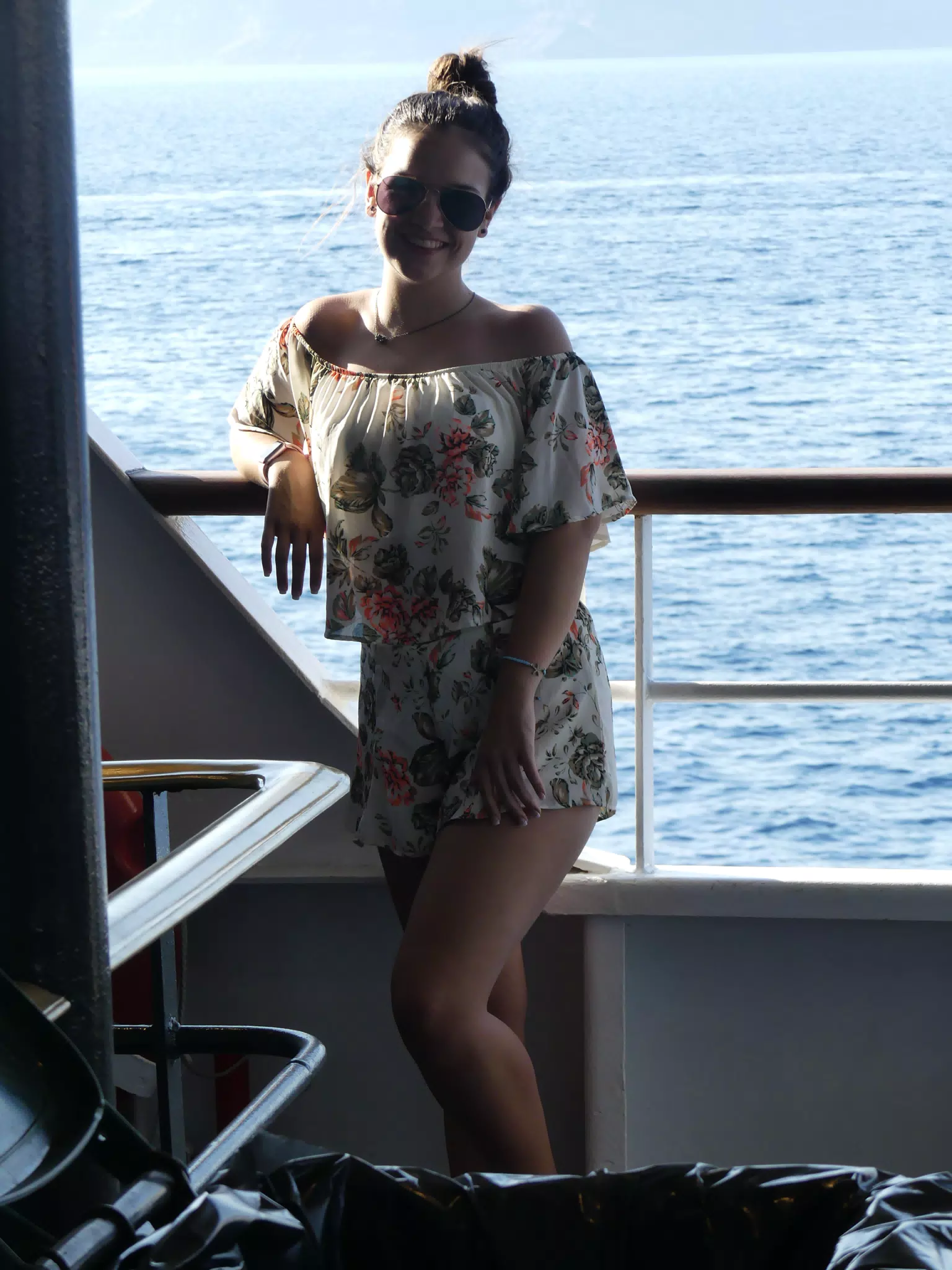 Emily on the Ferry from Santorini