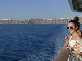 Emily on the Ferry from Santorini
