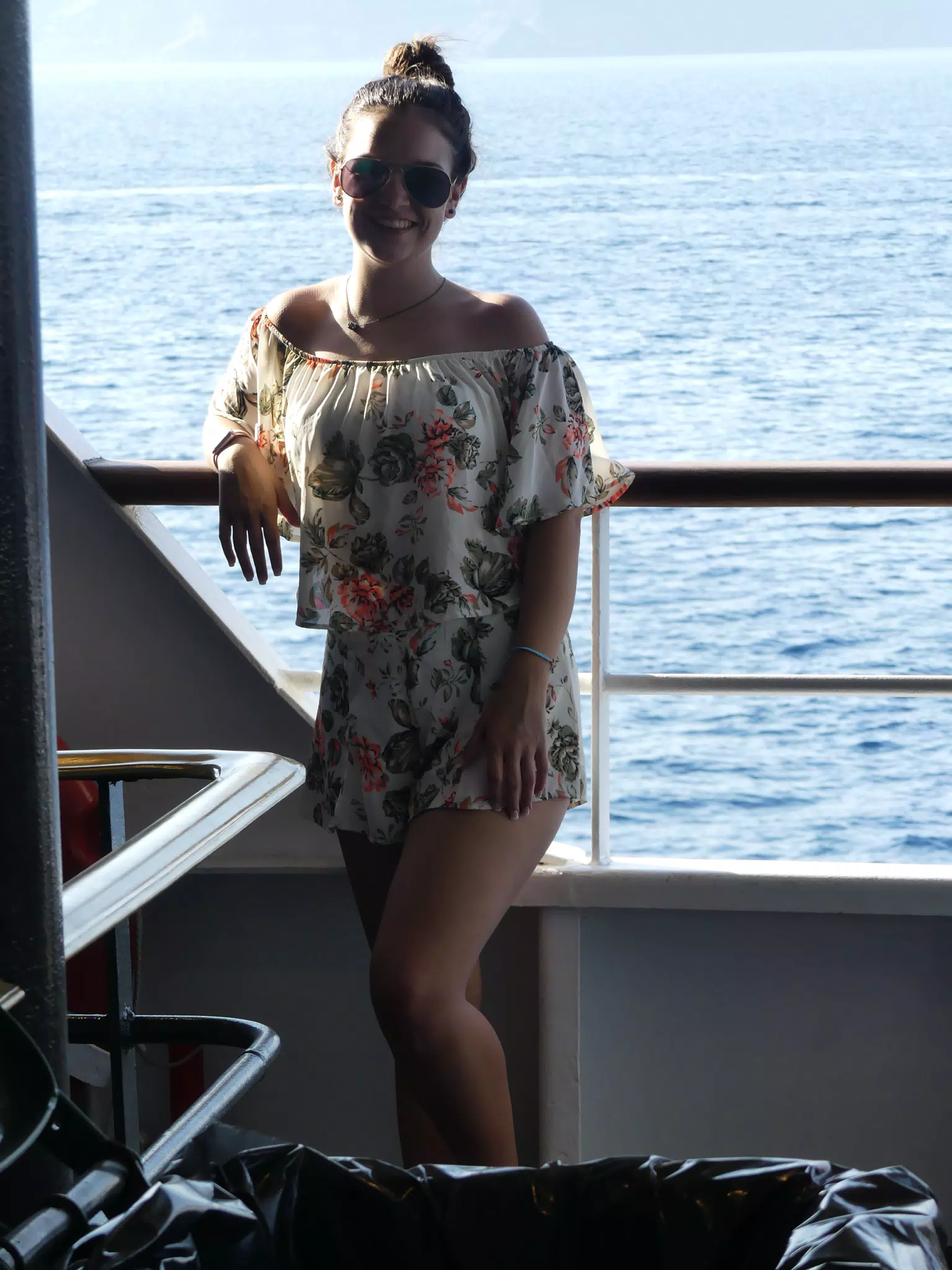Emily on the Ferry from Santorini
