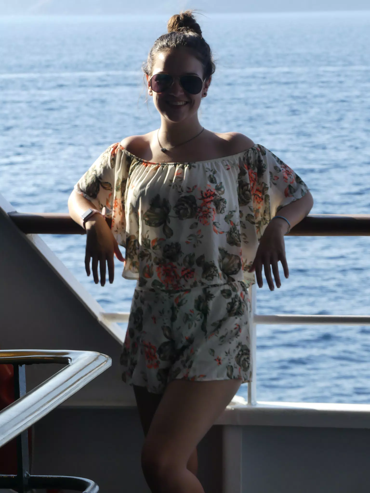 Emily on the Ferry from Santorini