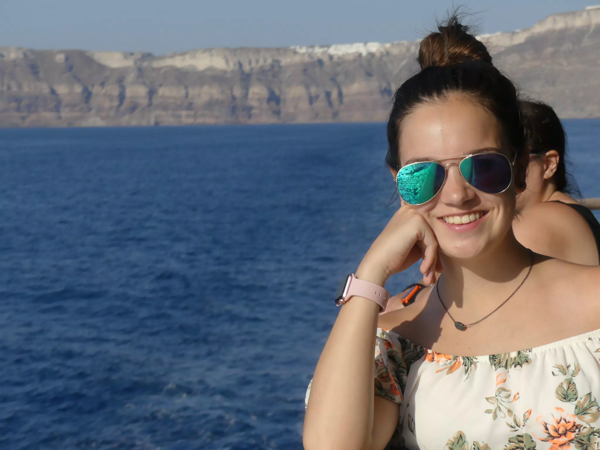 Emily on the Ferry from Santorini