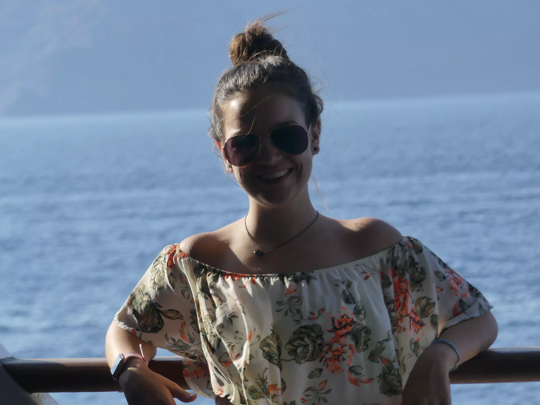Emily on the Ferry from Santorini