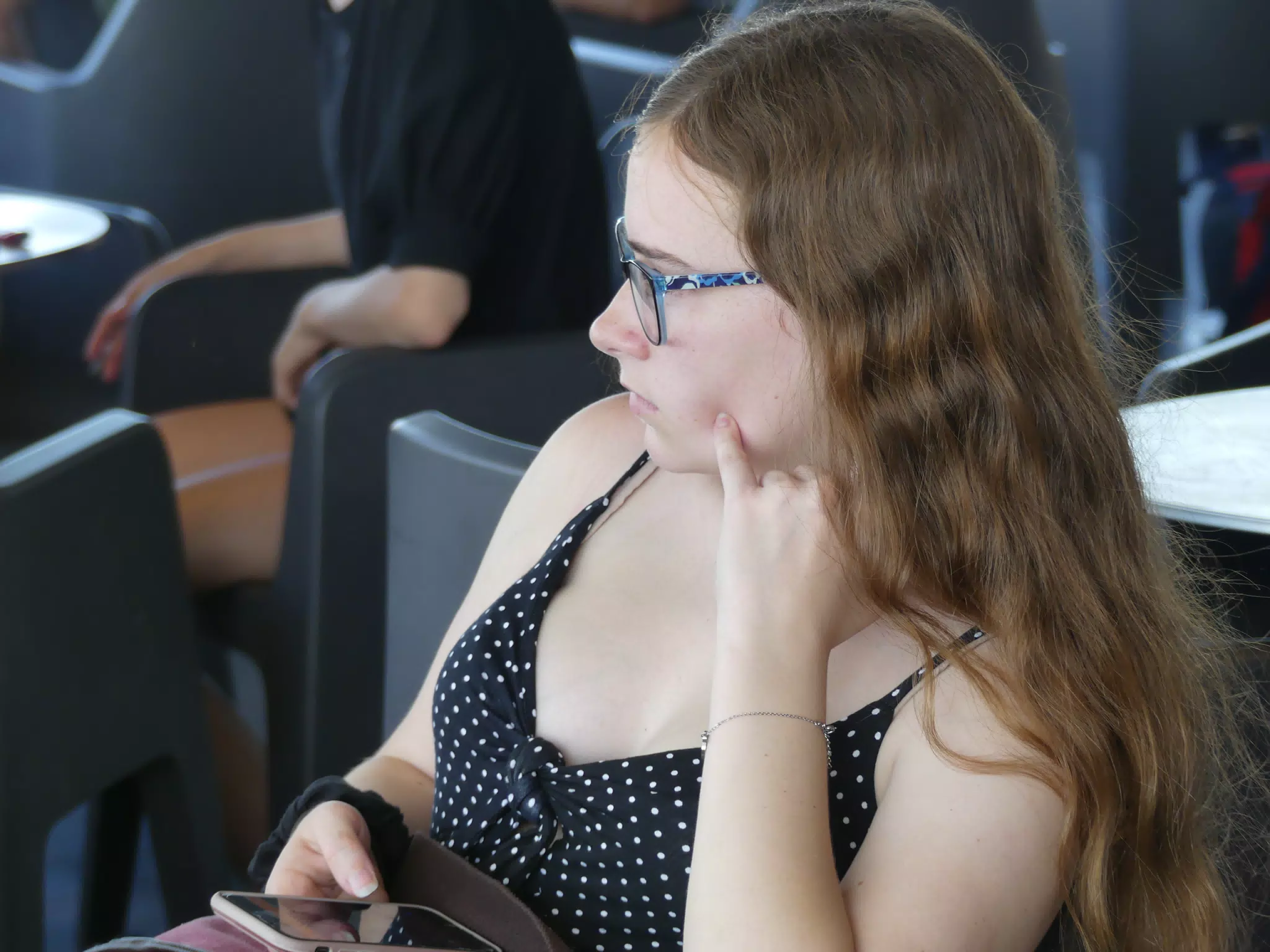 Madeline on the Ferry from Santorini