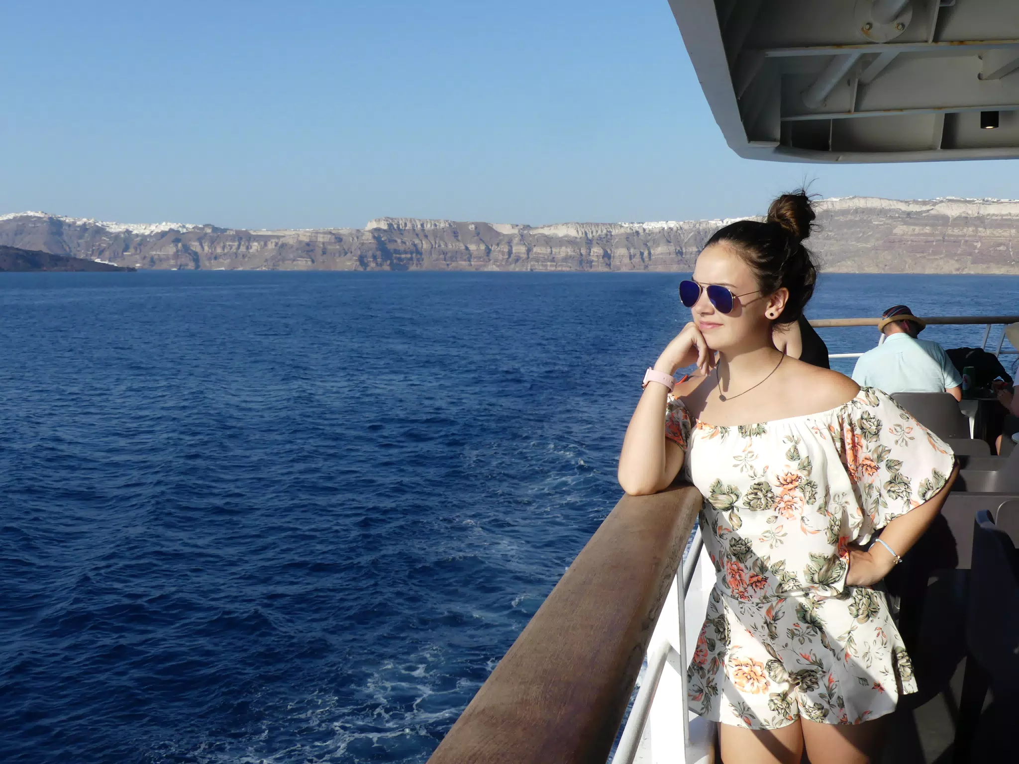 Emily on the Ferry from Santorini