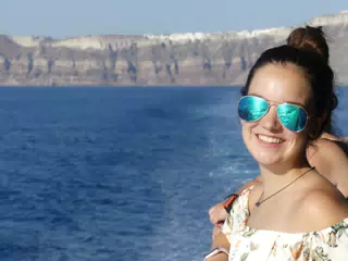 Emily on Ferry from Santorini to Crete