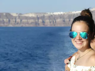 Emily on the Ferry from Santorini