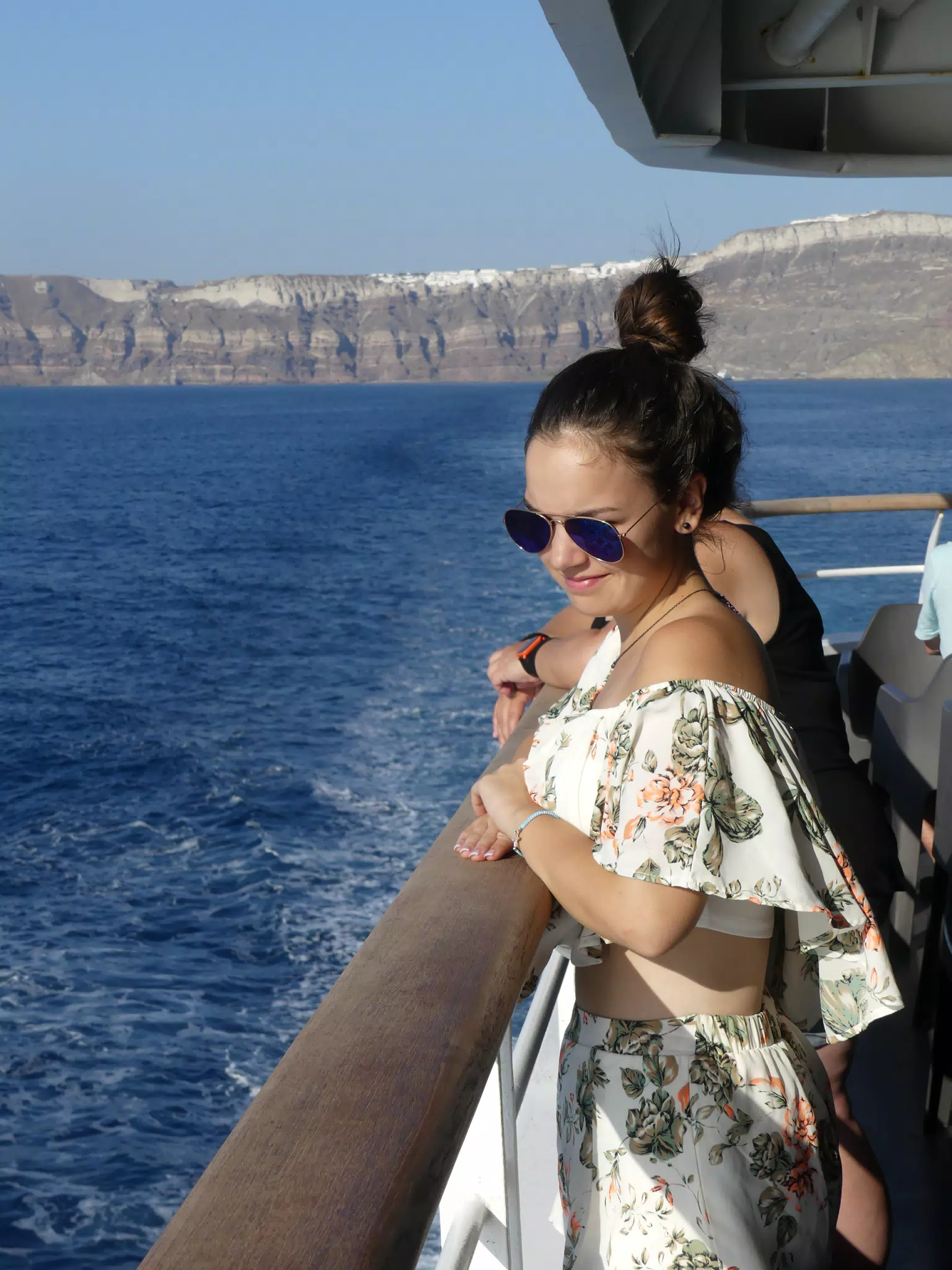 Emily on the Ferry from Santorini
