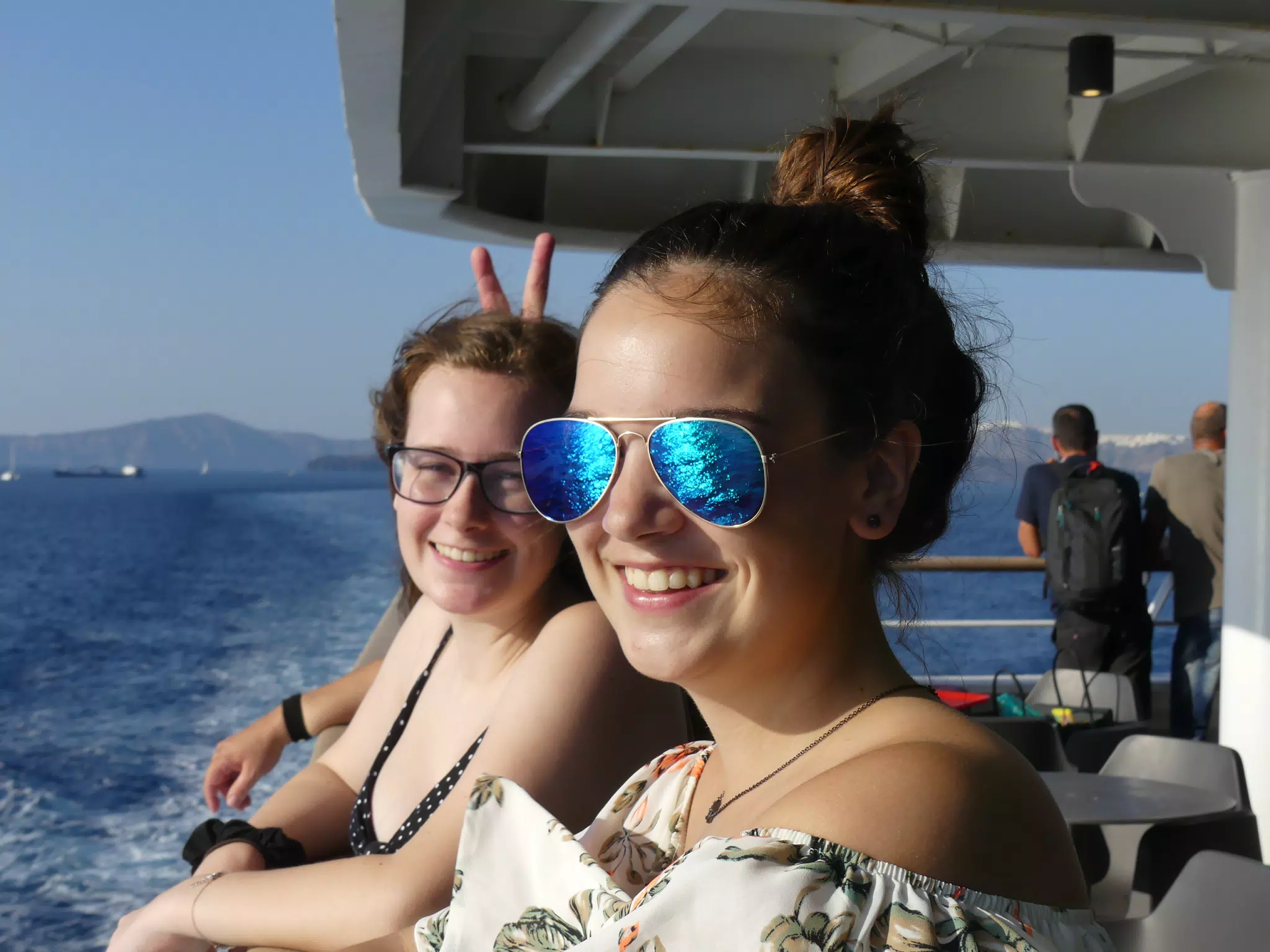 Emily & Madeline on the Ferry from Santorini to Crete