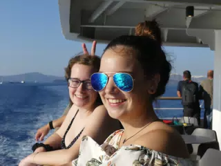 Emily & Madeline on the Ferry from Santorini to Crete