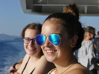 Emily & Madeline on the Ferry from Santorini to Crete
