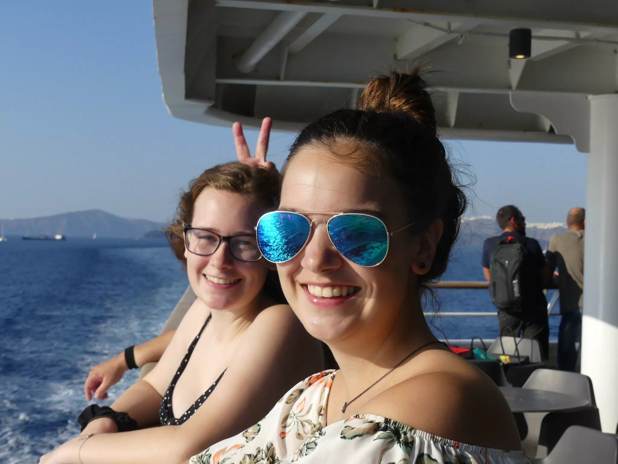 Emily & Madeline on the Ferry from Santorini to Crete