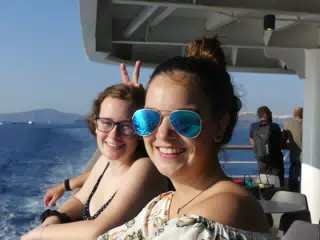 Emily & Madeline on the Ferry from Santorini to Crete