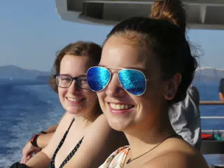 Emily & Madeline on the Ferry from Santorini to Crete