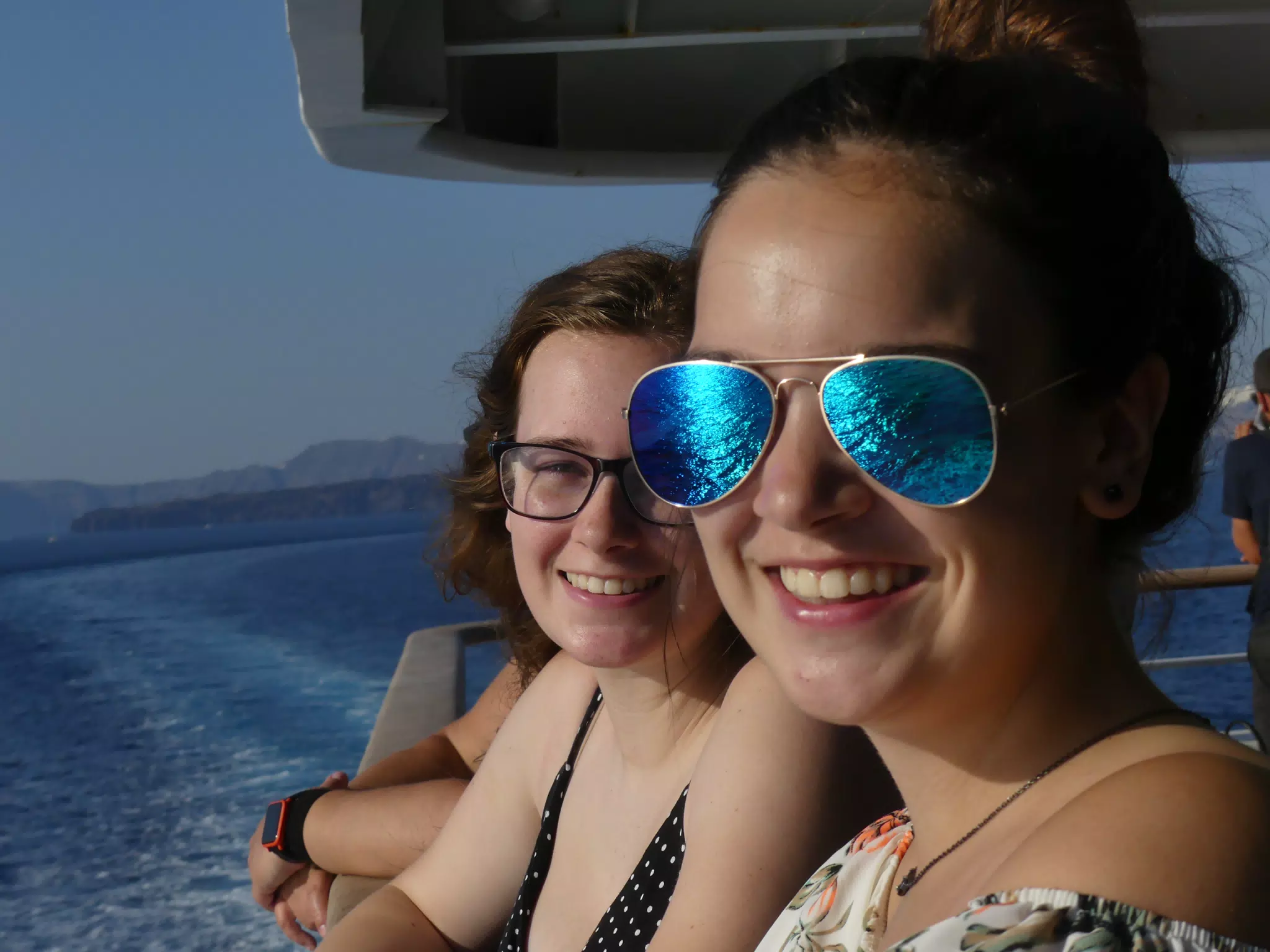 Emily & Madeline on the Ferry from Santorini to Crete