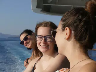Dominica, Emily & Madeline on the Ferry from Santorini to Crete