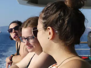 Dominica, Emily & Madeline on the Ferry from Santorini to Crete
