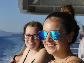 Emily & Madeline on the Ferry from Santorini to Crete