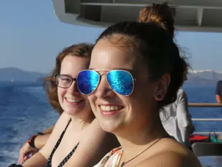 Emily & Madeline on the Ferry from Santorini to Crete