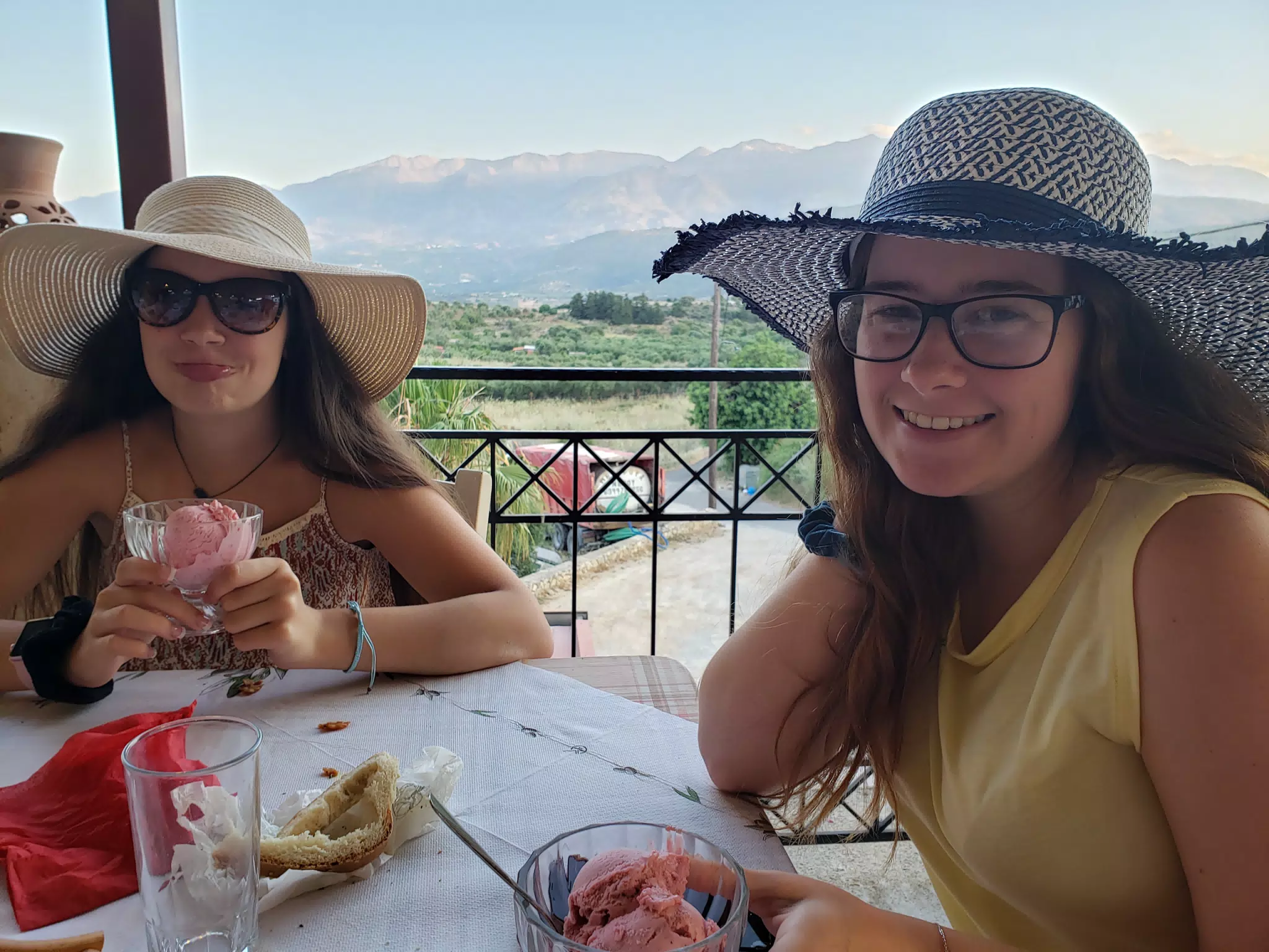 Emily & Madeline with Ice Cream at the Cretan Corner in Aptera