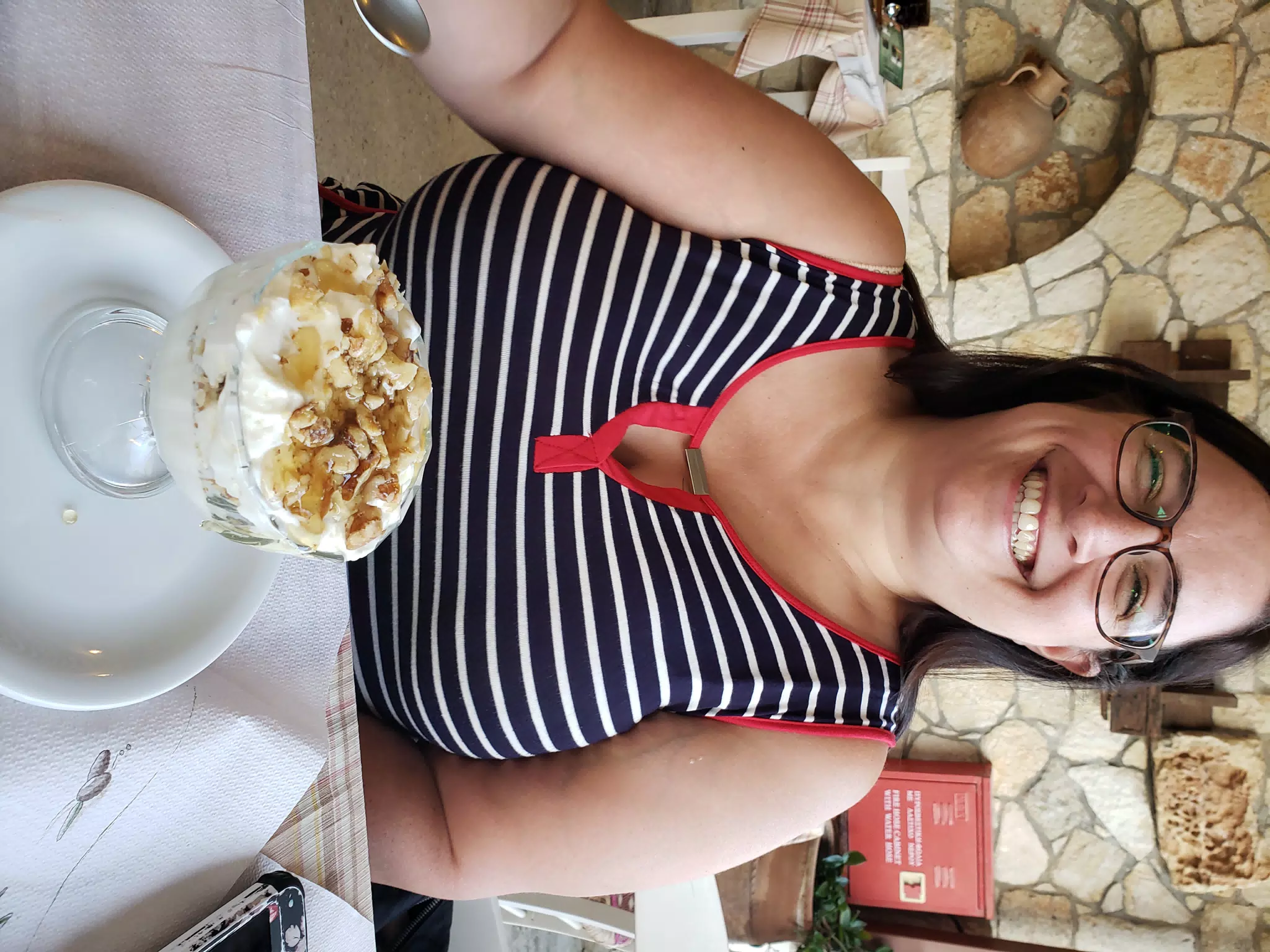 Dominica Eating Dessert at the Cretan Corner
