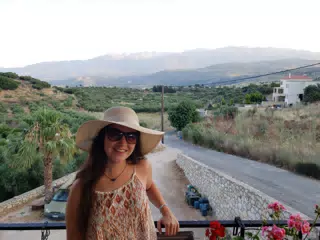 Emily at the Cretan Corner in Aptera