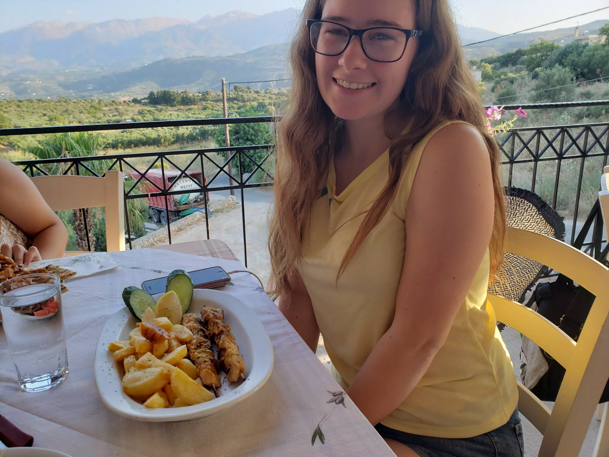 Madeline with Dinner at the Cretan Corner in Aptera