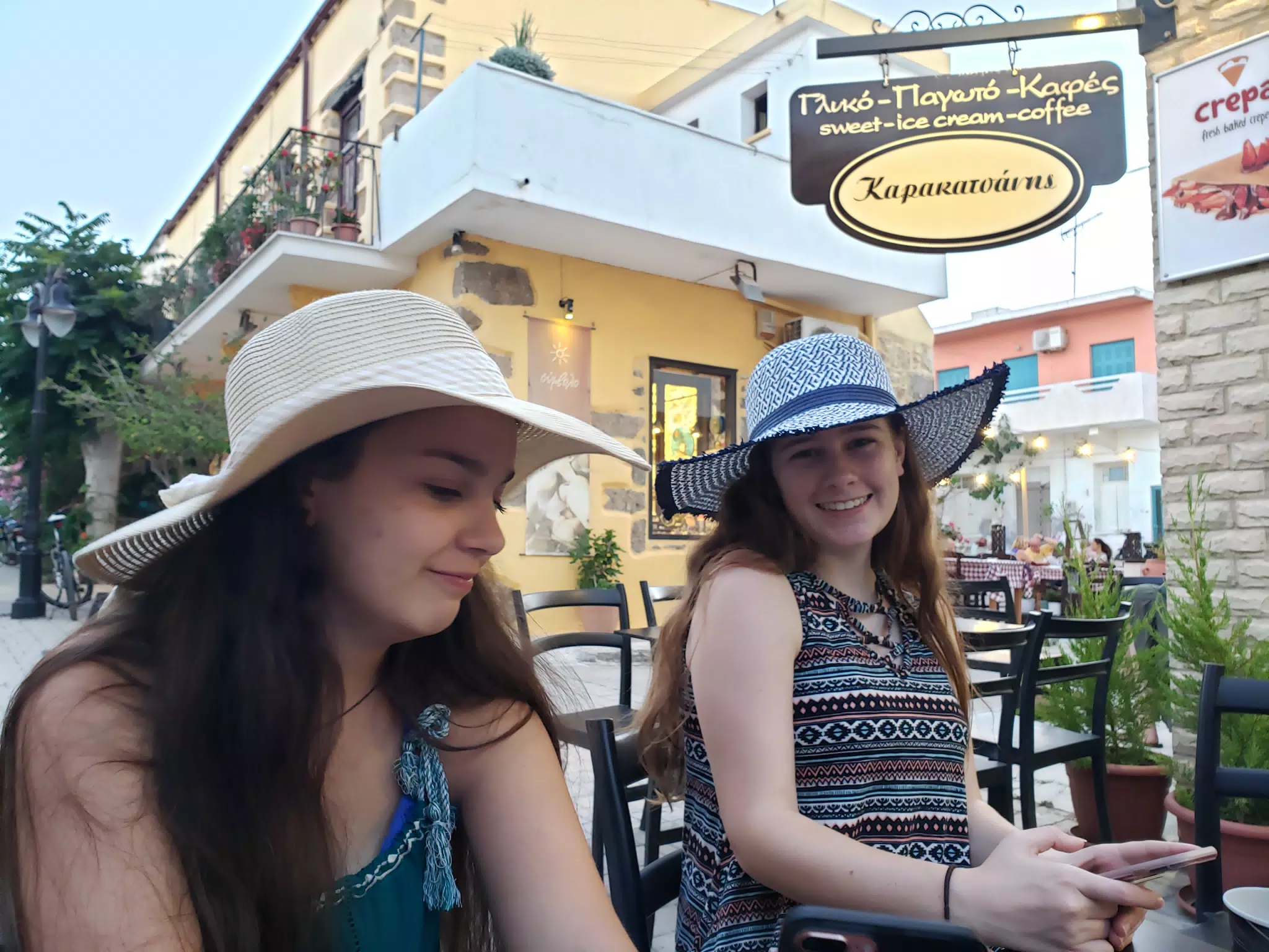 Sisters at a Greek Creperia