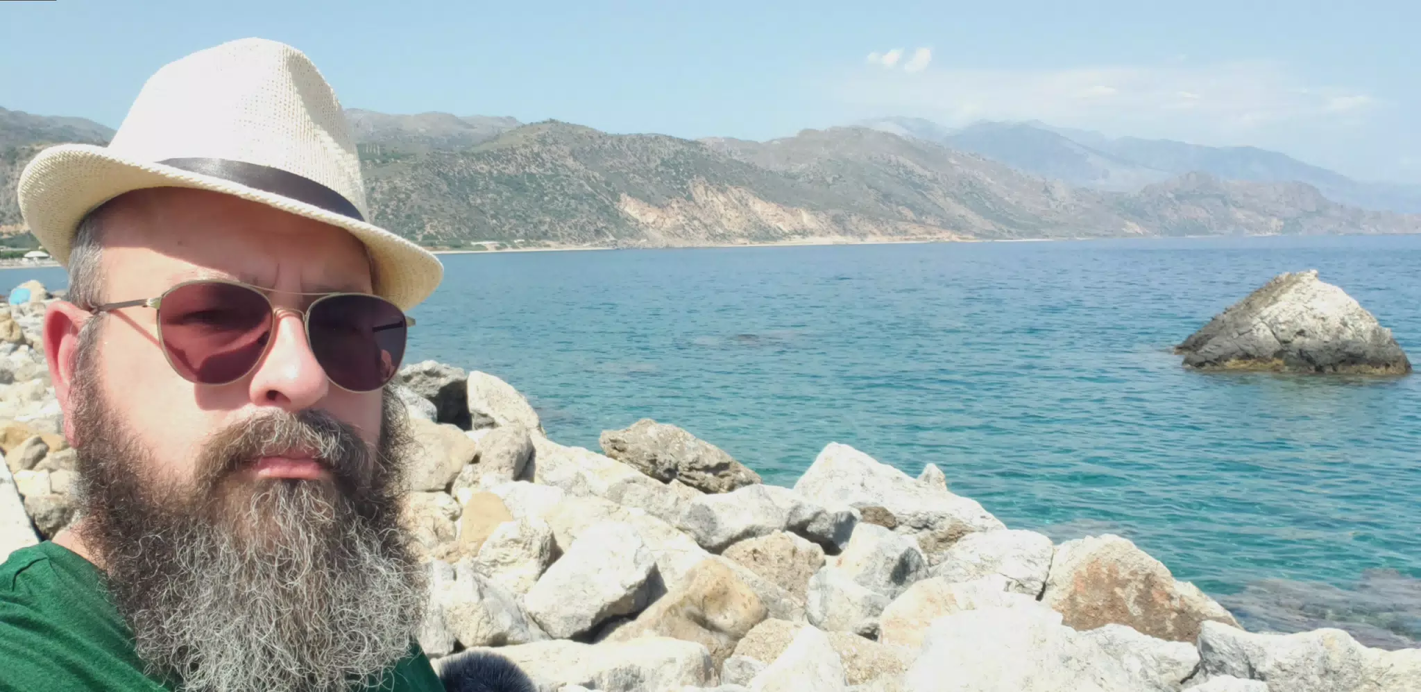 Scott Alan Miller in Fedora on Libyan Sea in Paleochora, Crete