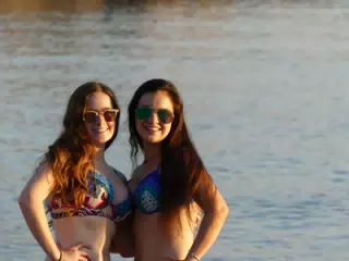 Madeline & Emily Posing on Palaiochora Beach, Crete