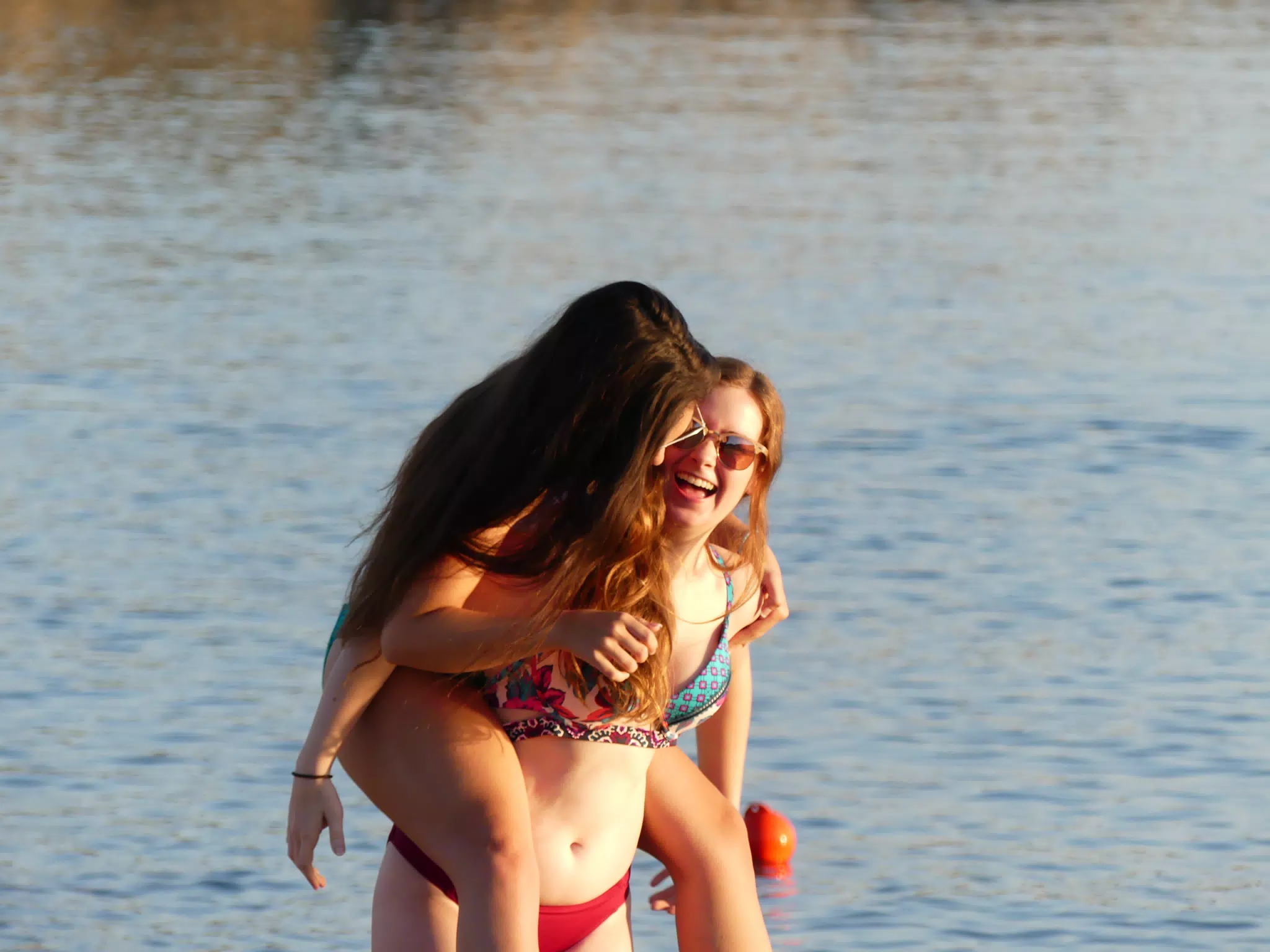 Madeline Holding Emily on Palaiochora Beach