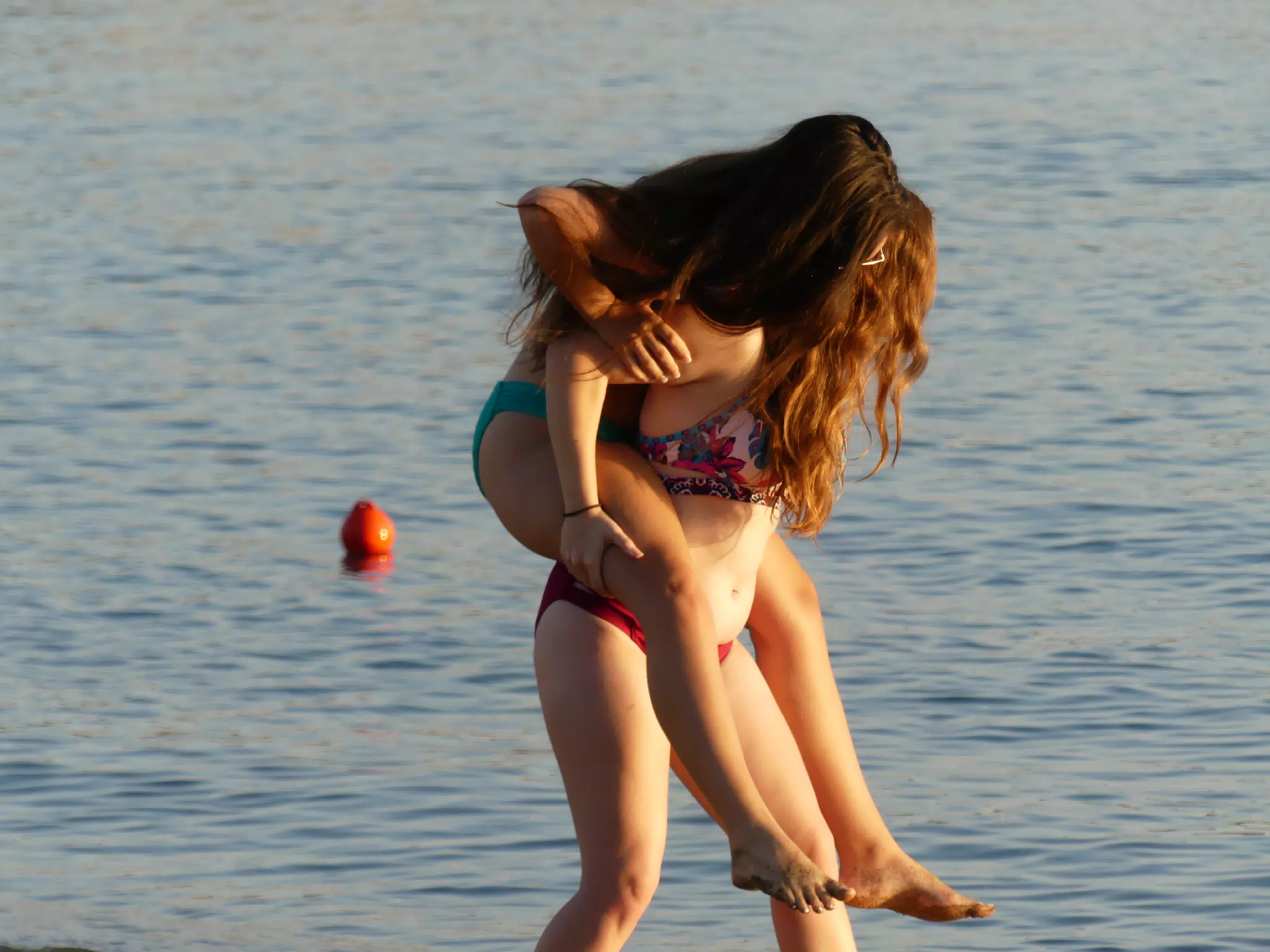 Madeline Carrying Emily on Palaiochora Beach