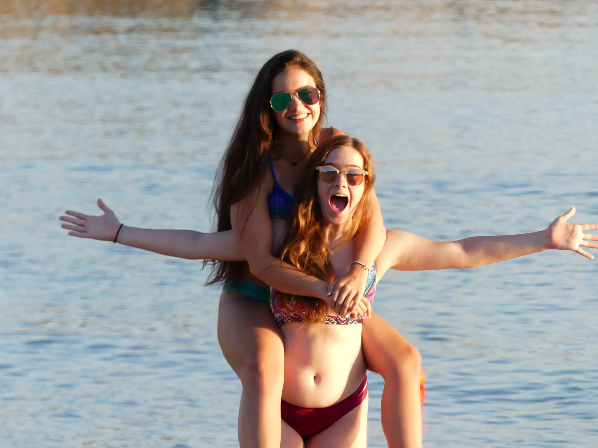 Emily Riding Madeline, Ta Da, on Greek Beach
