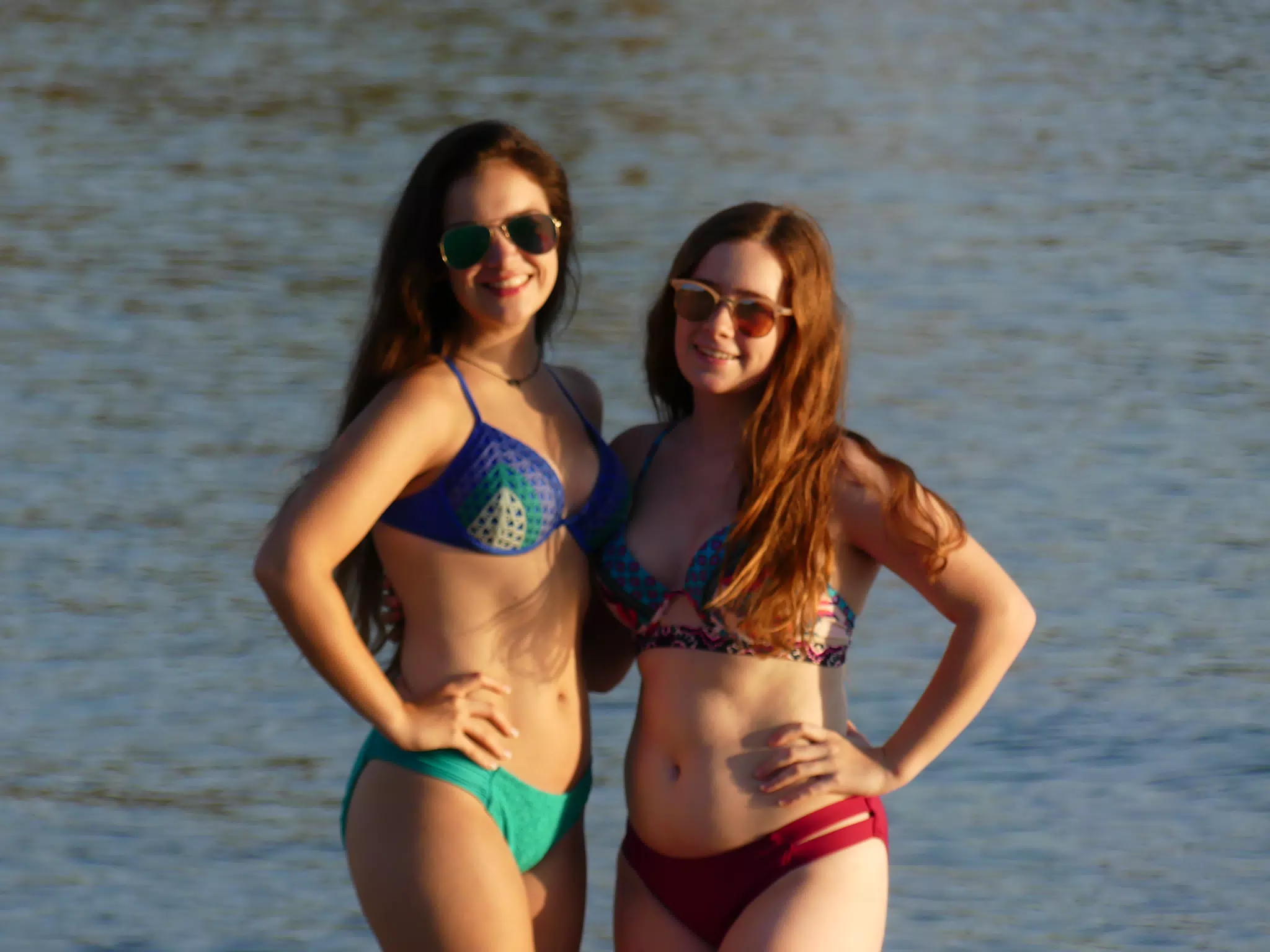 Sisters in Sunset on Greek Beach at Palaiochora