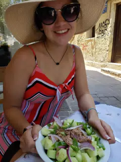 Emily Eating a Salad in Chania