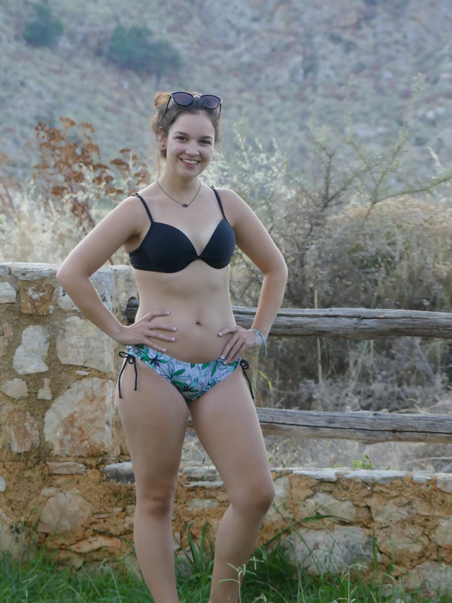 Emily Posing in Back Yard of Aptera Apartment