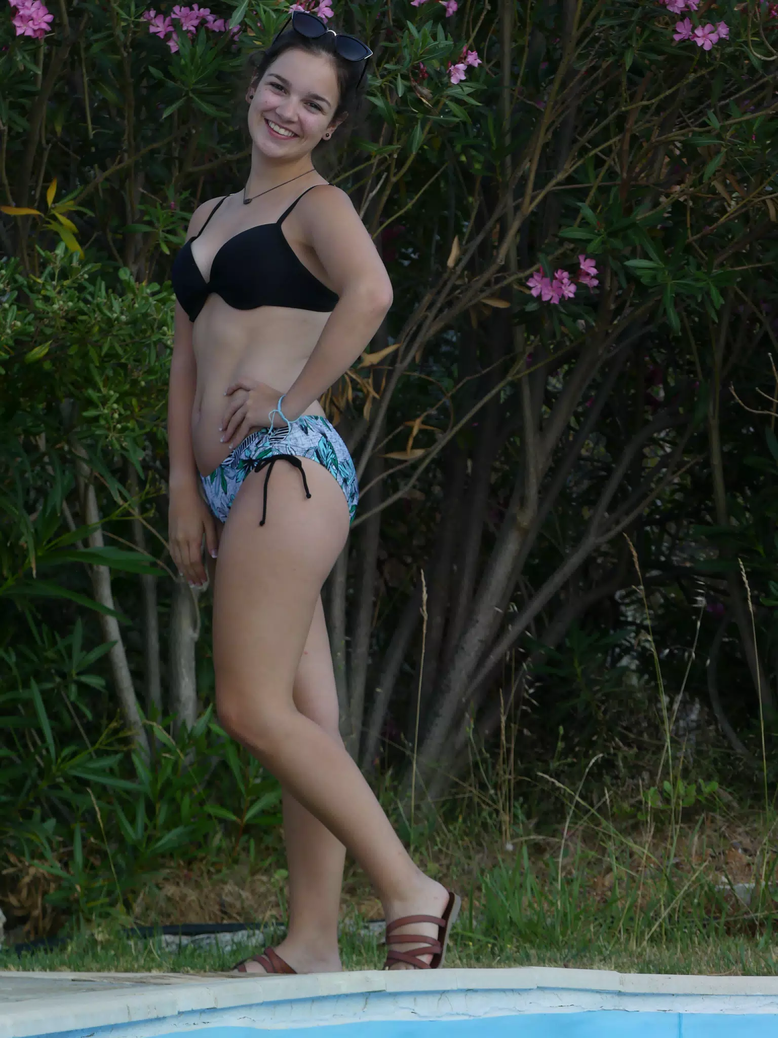 Emily in Sandals by Swimming Pool in Aptera